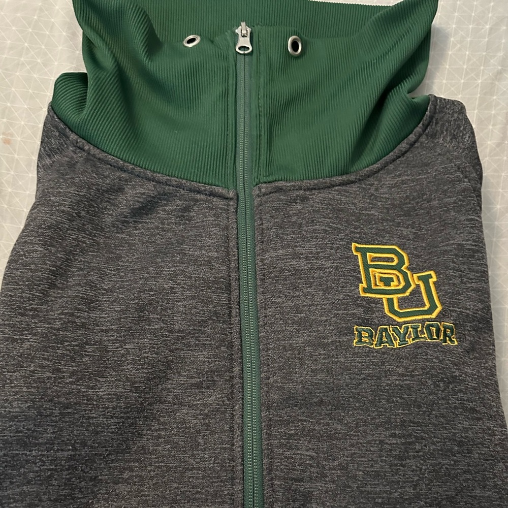 Baylor University  Full Zip Up Jacket Gray/Green with collar.